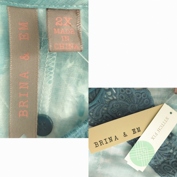 NWT Brina & Em Stitch Fix Green Tie Dye Lace Boho Peasant Top- Plus Size - Picture 5 of 6